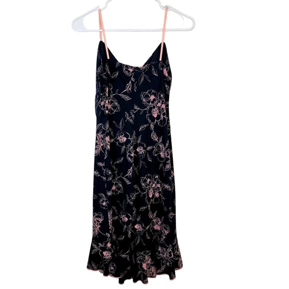 Vintage 90s Floral Dress Women Medium 8 Ruffle Knee Length Strap Black Pink New - Picture 7 of 15